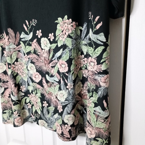 J Jill Tunic Womens L Top Black Floral Bird Springtime Square Neck Rayon Top NWT - Picture 4 of 5